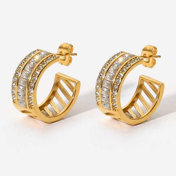 Boutique Jewelry - CC Zirconia Hoop Earrings 18K Gold Plated Stainless Steel